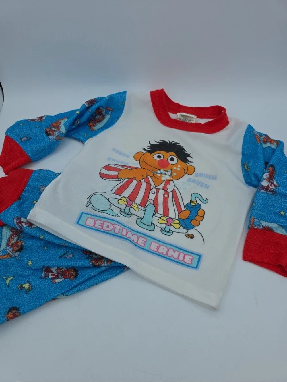Vintage 70s Sesame Street Bedtime Ernie Crewneck Long Sleeve Pajama Set Size 3T